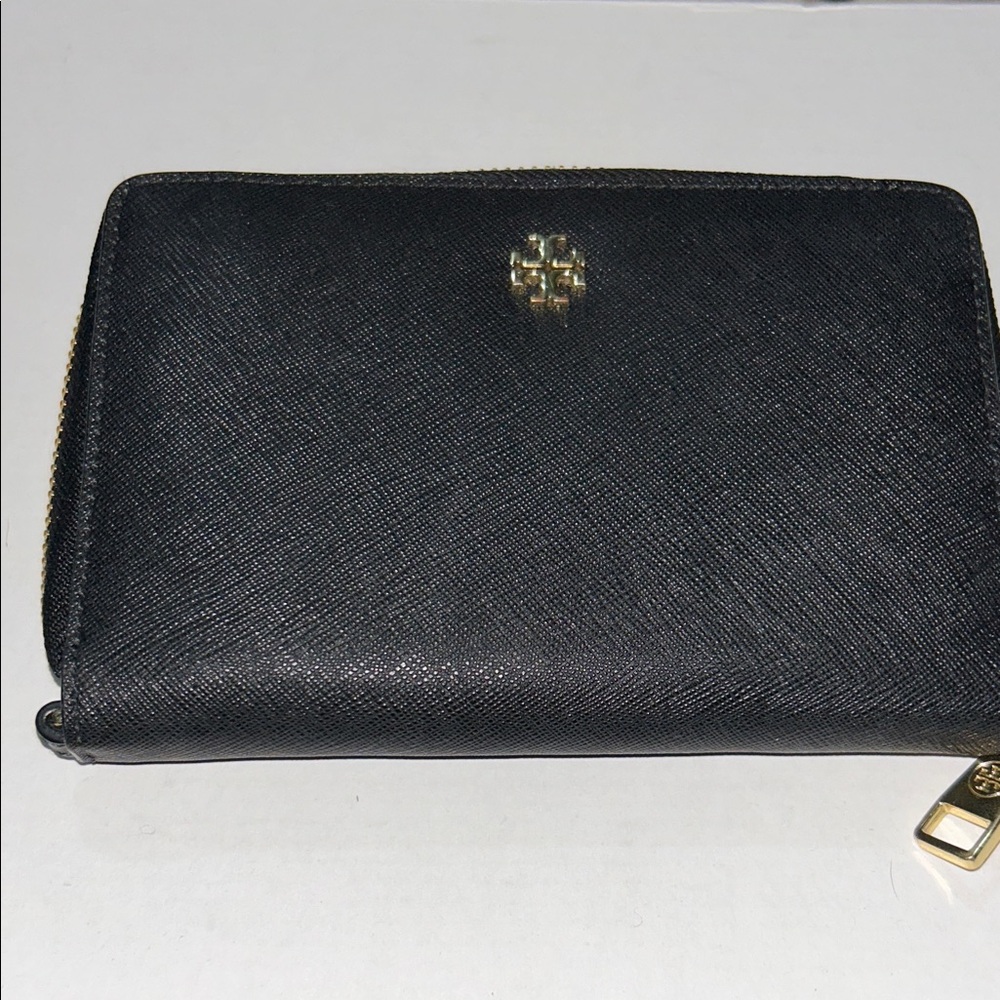 Tory Burch Black Wallet with Gold Accents